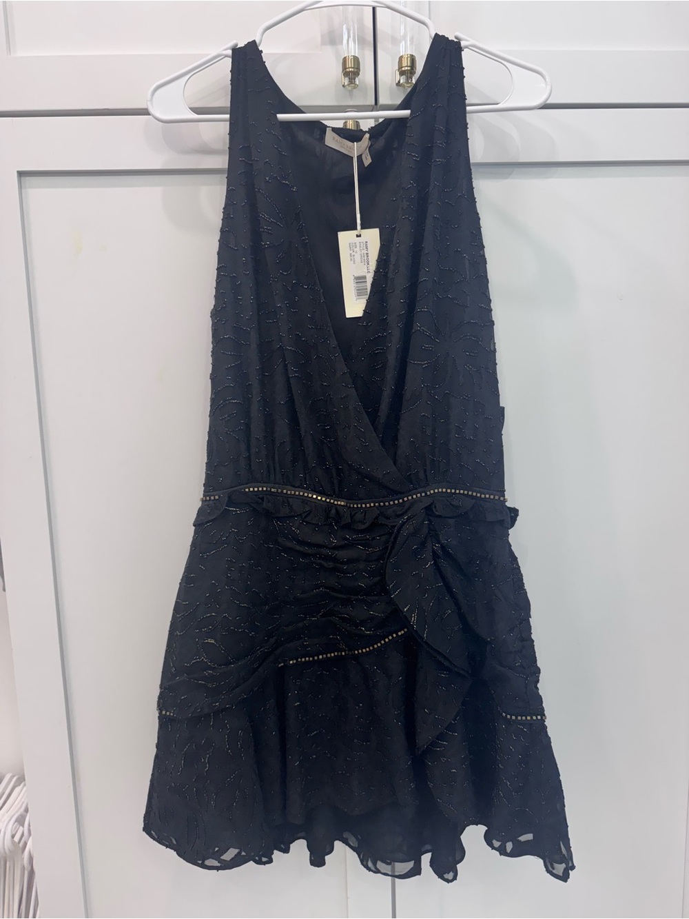 Ramy Brook Black Beaded V-Neck Cocktail Dress